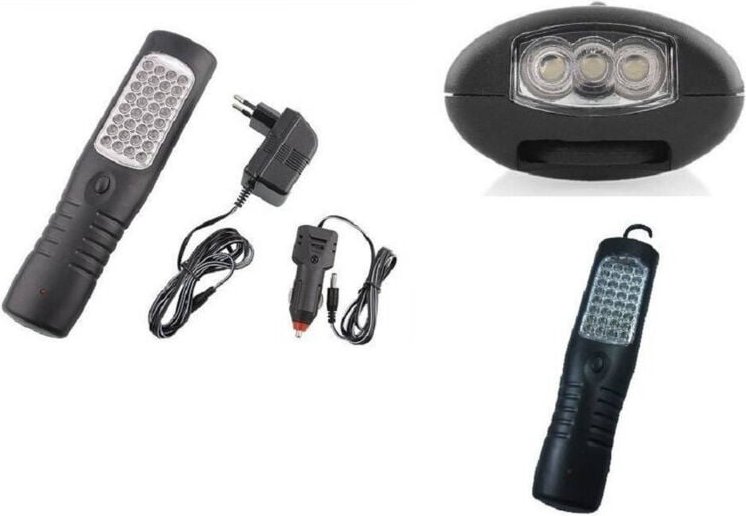 Trade Shop Traesio - Trade Shop - Tragbare Taschenlampe, Notfalllampe, 35 LEDs, 3-in-1, Magnethaken, wiederaufladbar -