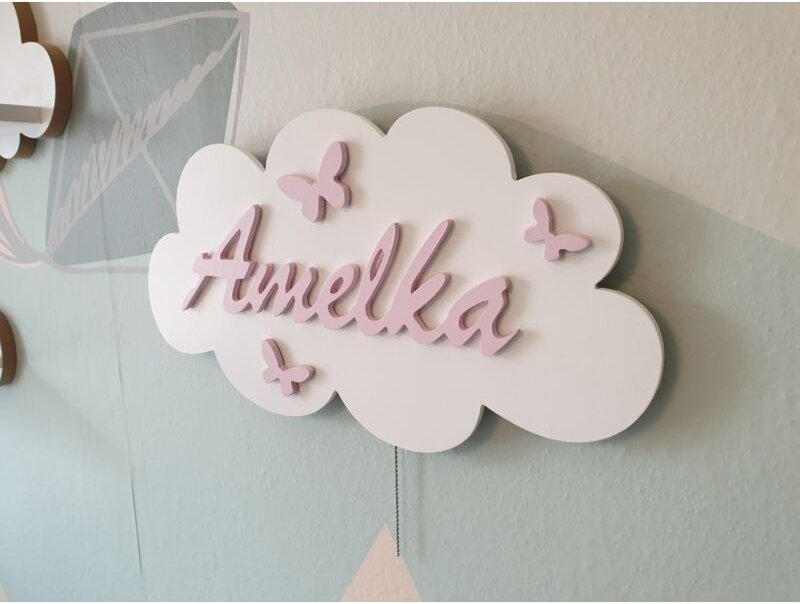 Lámpara de noche de nube con nombre + mariposas