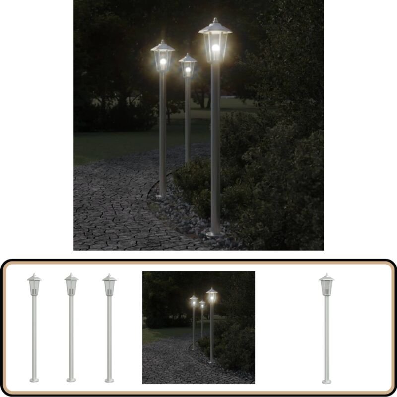 Thumbnail - Wegeleuchten 3 Stk. Silbern 120 cm Edelstahl - Outdoor Beleuchtung - Gartenlampe - led Stehlampe - Edelstahl Lampe - Wet...