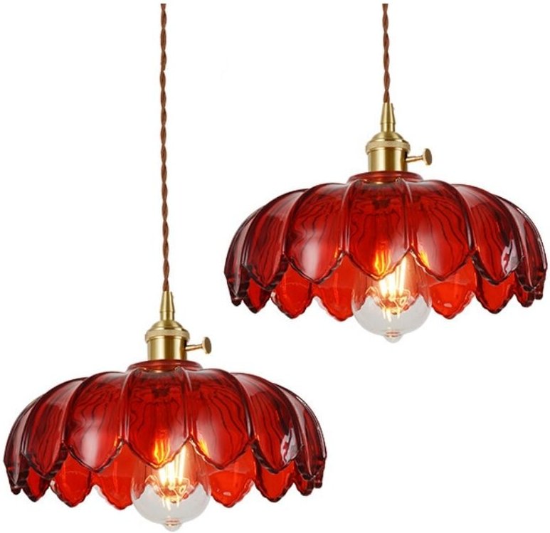 Modern E27 Pendelleuchte Glas Metall Hängelampe Rot Höhenverstellbar Deckenleuchte Esszimmerlampe 2 Stücke