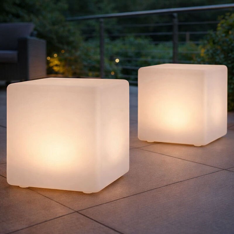 LED Solarlampe Außenleuchte Solarleuchte Gartendeko Erdspieß Würfel weiß, Kunststoff, warmweiß, LxBxH 20x20x21 cm, 2er S...