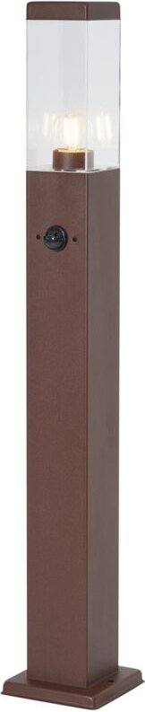 Außenleuchte Rostbraun mit Klarglas 80cm IP44 mit Steckdose und Bewegungssensor - Malios