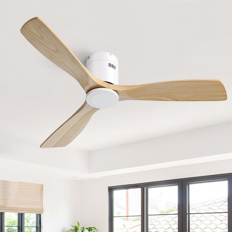 Ventilateur de plafond Sofucor CC - 3 pales en bois - Moteur réversible silencieux - Télécommande - Sans lumière - 132 c...