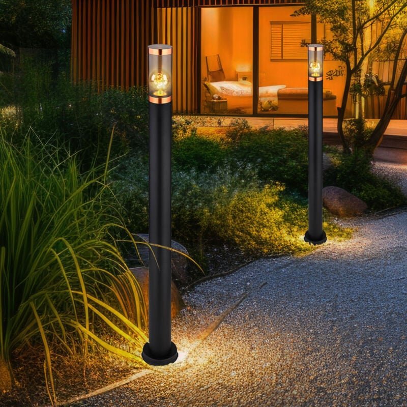 Stehleuchte Pollerleuchte Wegeleuchte Gartenlampen schwarz IP44 Standleuchte Balkon, Edelstahl Kupfer, 1x E27 Fassung, D...