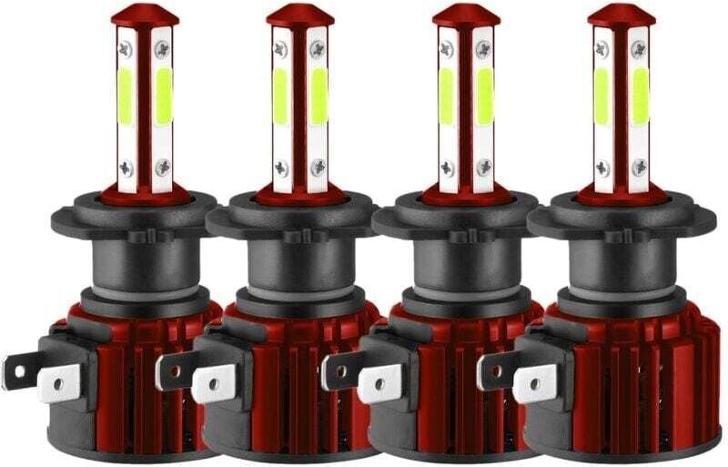Set mit 4 H7 + H7 4-seitigen LED-Scheinwerferlampen, blaues Fern-/Abblendlicht, 8000 K, 30000 lm