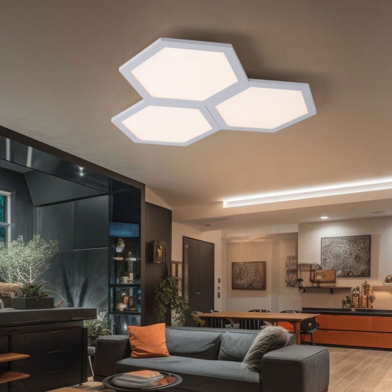 Led Deckenleuchte Deckenlampe eckig Schlafzimmerleuchte 3 flammig, modern Metall weiß opal, 1x led 36W 2160Lm 3000K, HxL...
