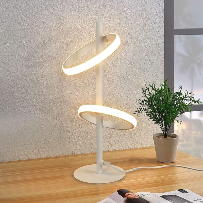 Thumbnail - Tischlampe, moderne LED-Tischlampe - Nachttischlampe in Form eines weißen Rings mit abnehmbaren und drehbaren Ringen, 13...