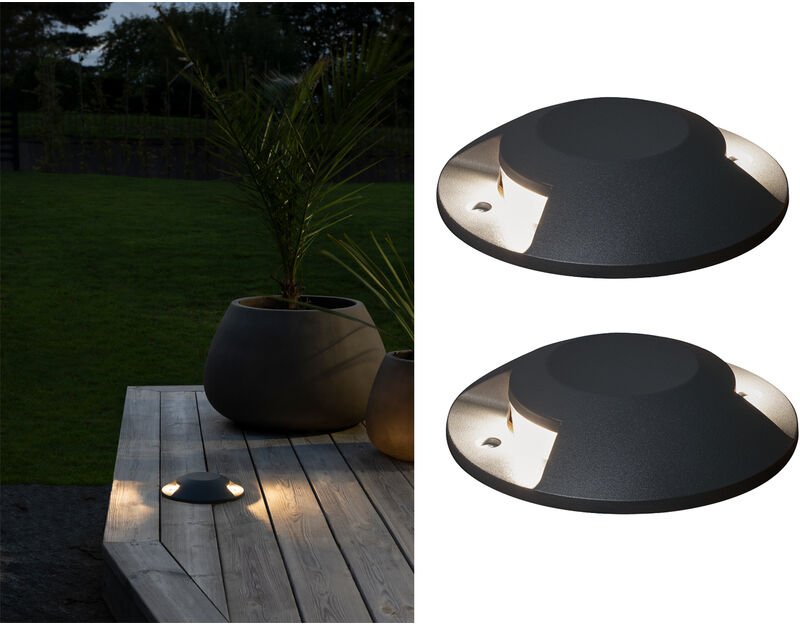Konstsmide - led Bodenaufbaustrahler 2flammig Aufbauspot 2er set aussen anthrazit Ø20cm IP65