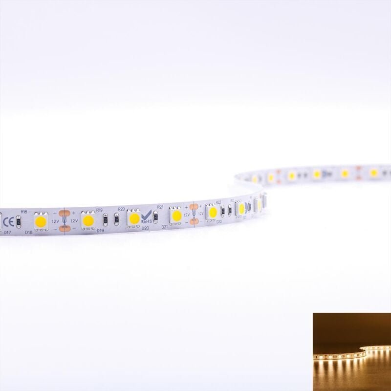 Strip 12V LED Streifen 5M 7,2W/m 30LED/m 10mm - Lichtfarbe: Warmweiß 3000K - Schutzart: IP20