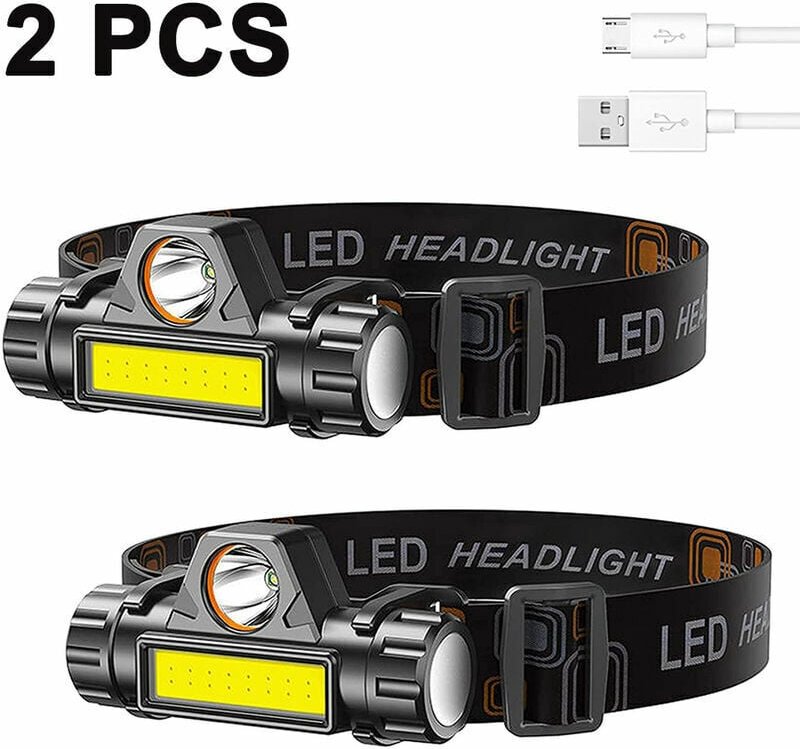 Notbeleuchtung, batteriebetriebene Beleuchtung, 2-teilige wiederaufladbare Stirnlampe, superhelle und leichte LED-Stirnl...
