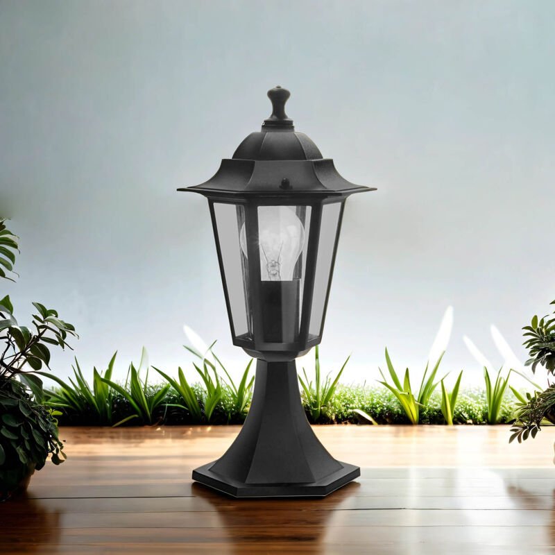 Stehleuchte außen Terrasse Haus IP44 Schwarz E27 38,5 cm Glas Aluminium Rustikal