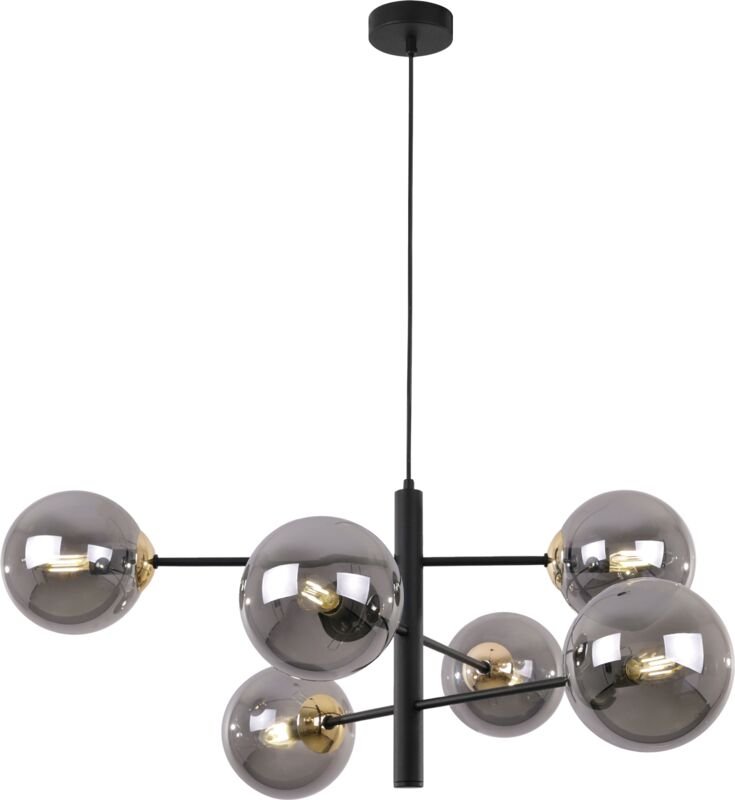 Vicenza Schwarz-Gold-Hängelampe 6 Flache Graphit-Lampenschirme E14