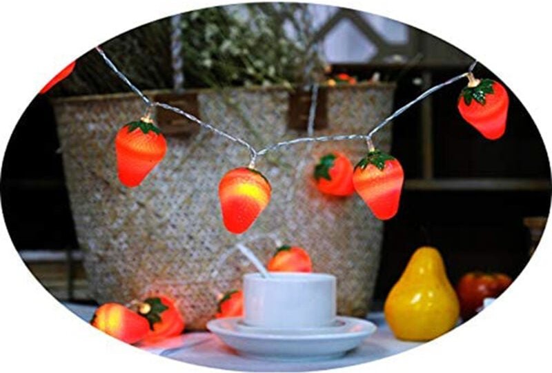 Meter lange Lichterkette mit 20 LEDs in Erdbeerform, batteriebetrieben, für drinnen und draußen geeignet, ideal für Hoch...