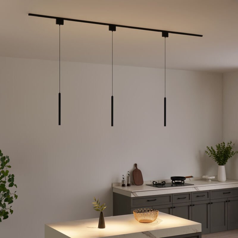 Magnetschienensystem 2 m schwarz mit 3 LED Pendelleuchten 9W - Externer Transformator - Lyne