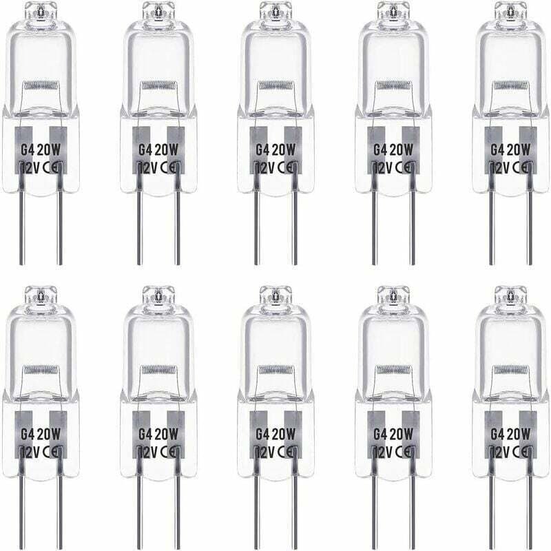Odipie - Halogenlampen G4, 12 v, 20 w, Warmweiß 3000 k, 350 lm, dimmbar, transparent, 10 Stück