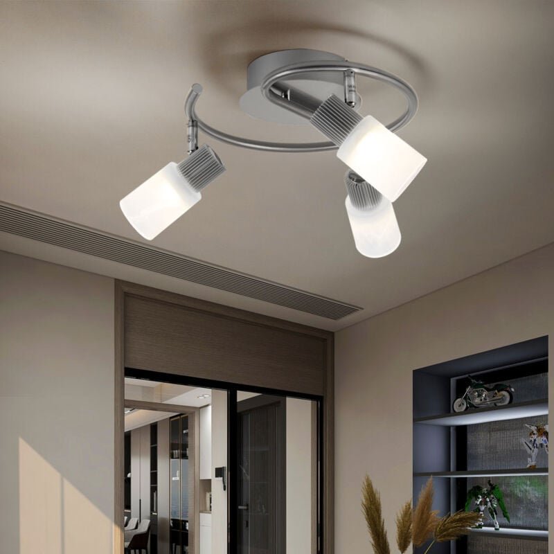 Led Deckenleuchte schwenkbar Spotrondell Glas Alabaster Deckenleuchte Wohnzimmerleuchte, chrom nickel-matt, 3x 5W 300Lm ...