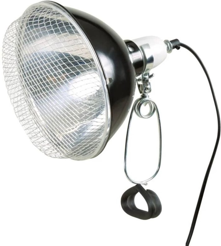 Aufsteckbare Reflektorlampe mit Schutzgitter 250 W. für Reptilien.