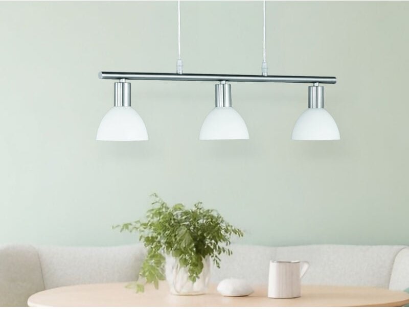 Balken Pendelleuchte dallas 3 flammig Glasschirme Weiß, Breite 61cm