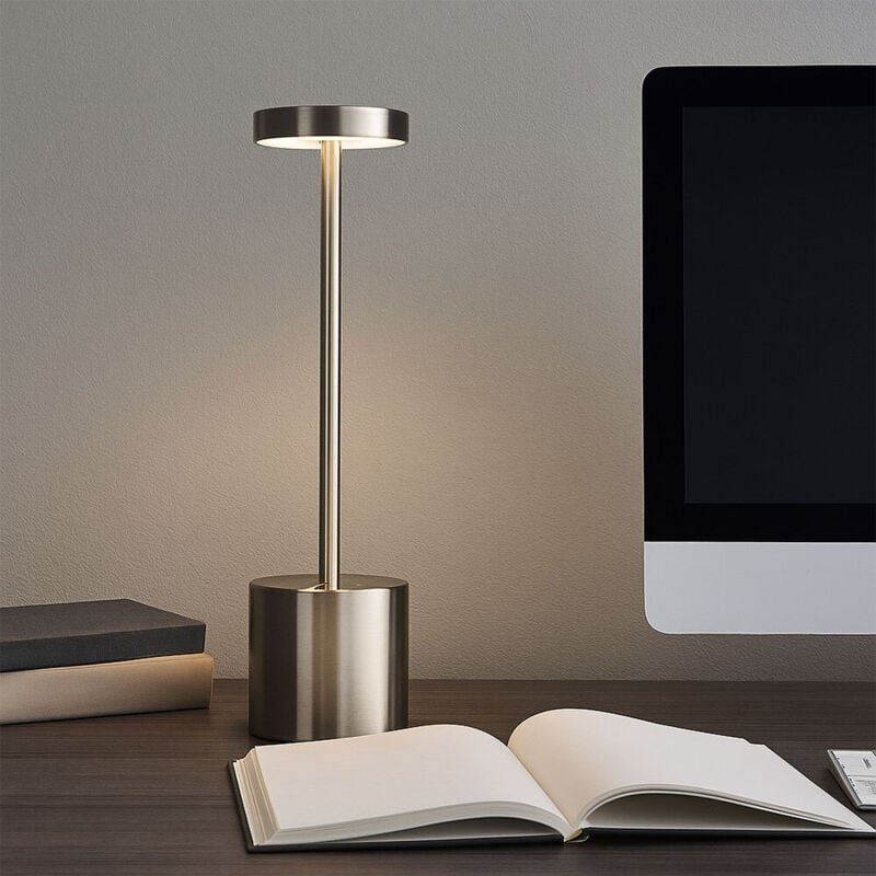 Tischlampe Tischleuchte silber Wohnzimmerlampe cct Akku Touchdimmer, Metall Kunststoff, 1,2W 138Lm 2700K 4500K 6000K, h ...