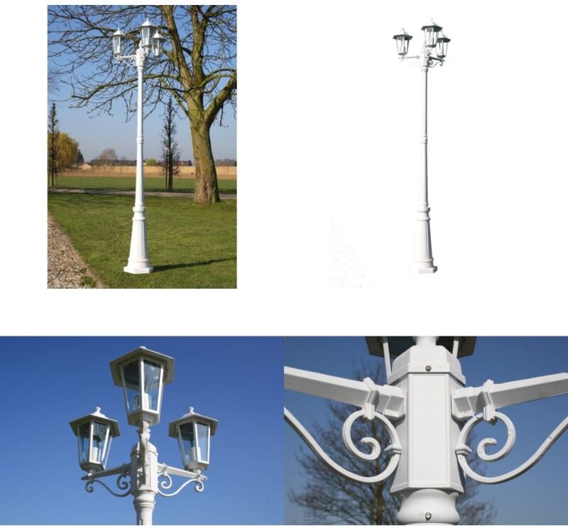 Gartenlaterne 3-flammig 215 cm Weiß Aluminium - Gartenleuchte - Außeleuchte - LED-Laterne - Wandleuchte - Terrasse Beleu...