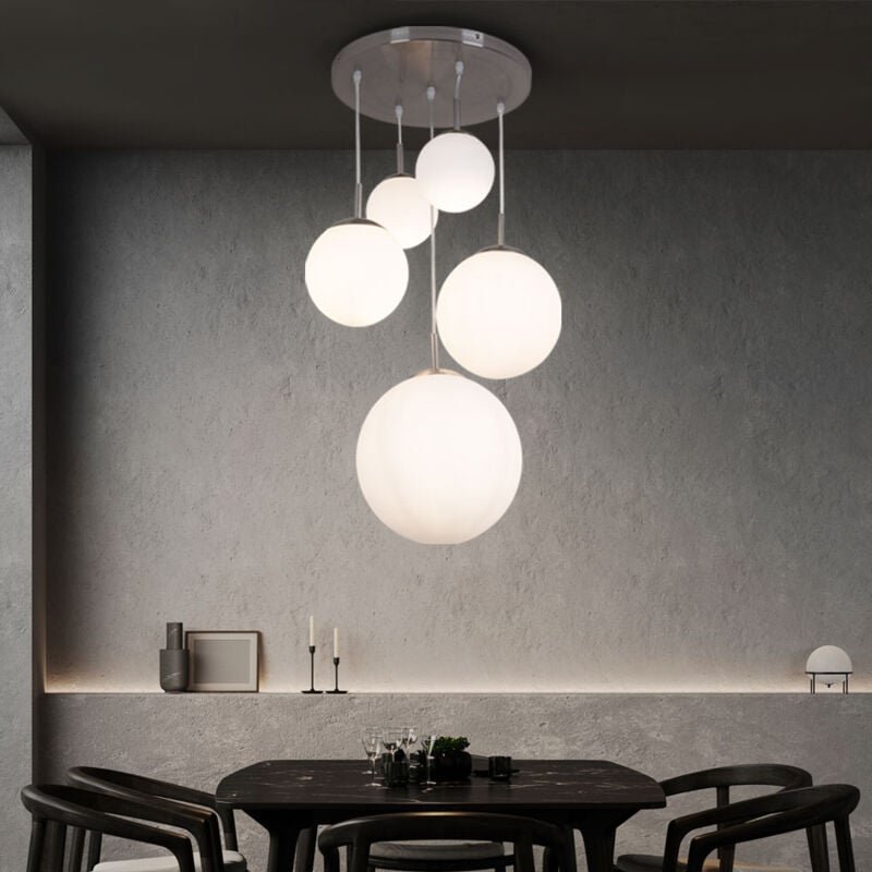 Hängeleuchte Glaskugeln Esstischleuchte hängend Modern Kugelleuchte Hängelampe Glas, 5 Flammig, Metall nickel-matt, 5x E...