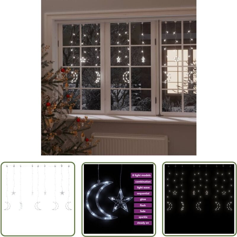 The Living Store Lichterketten Stern und Mond Fernbedienung 138 LEDs Kaltweiß - Weihnachtsdeko - Lichterkette - Sternmot...