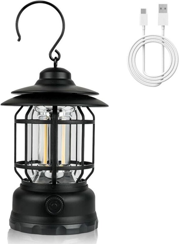 Wiederaufladbare Vintage-Campinglaterne, LED-Campinglaterne mit einstellbarer Helligkeit, wasserdichte Lampe nach IPX4 f...