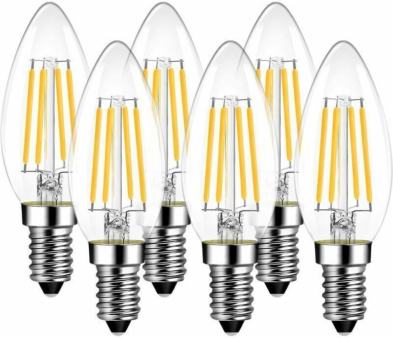 Set mit 6 LED-Pendelleuchten, E14-Fassung, 4 W (470 Lumen statt 40 Watt), 6500 K Kaltweiß, Glühlampe, Glas, nicht dimmba...