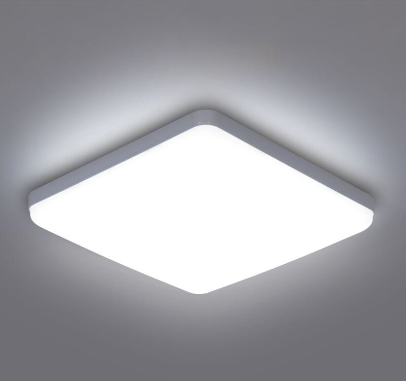 GOECO Quadratische Design-LED-Deckenleuchte, Weiß, 23 x 23 x 3,5 cm, 6500 K weißes Licht, 36 W, Perfekt für Funktionsräu...