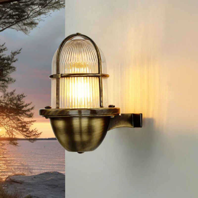 Außenwandlampe IP64 E27 Glas Messing massiv Maritim Wandlampe außen Haus Garten