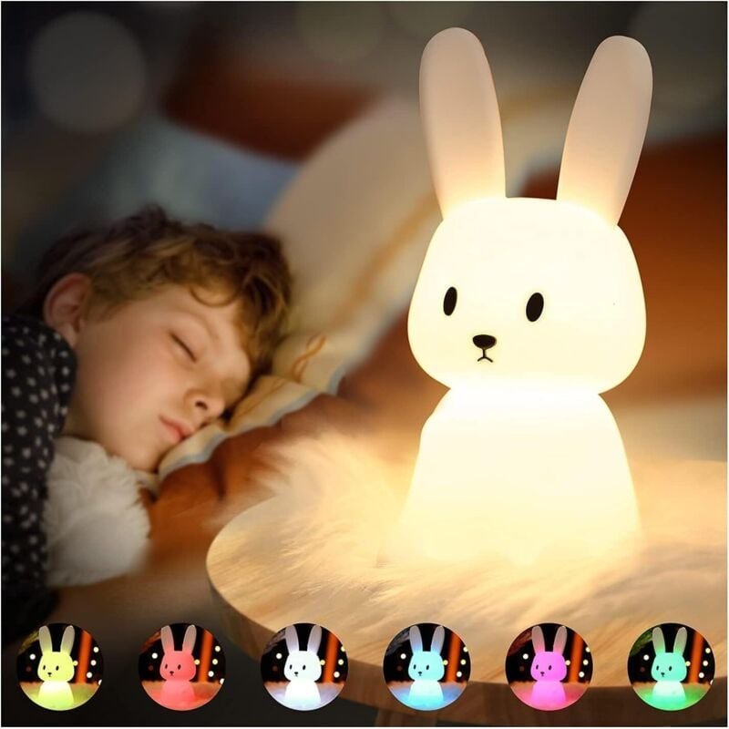 Thumbnail - Jalleria - Kaninchen-Nachtlicht Baby Touch 7 Farben usb wiederaufladbar, zeitgesteuertes Kinder-Nachtlicht, Deko-Lampe f...