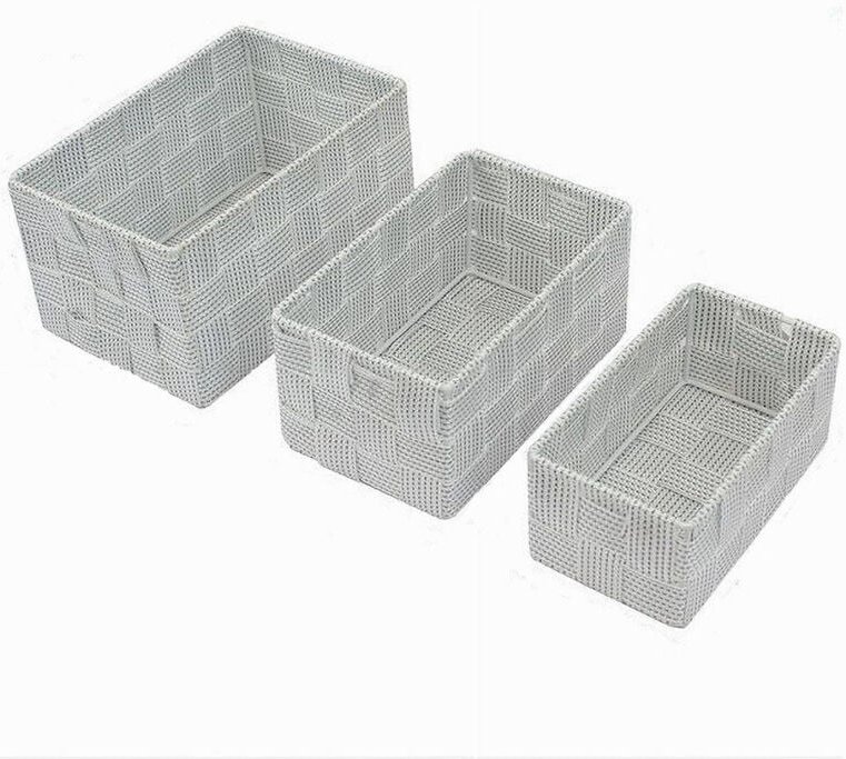 Trade Shop Traesio - Trade Shop - 3 cestini tessutututututter bagno portaoggetti makeup grigi chiaro 79048 -