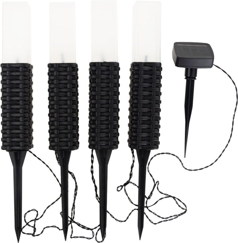 TG66774 Solar-Gartenleuchte, Rattan, 4er-Set LED-Rattanlampen, solarbetriebener Pfosten