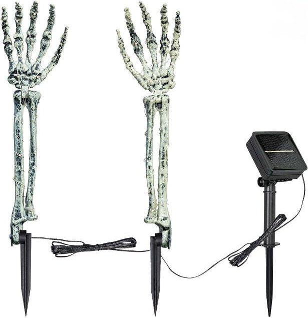 Halloween-Dekoration für draußen, beleuchteter Totenkopf-Armpfahl mit 40 warmweißen LED-Lichtern, 8 Modi, solarbetrieben...