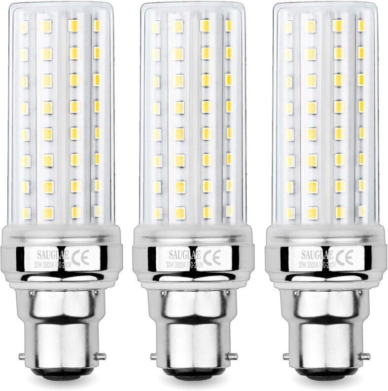 20-W-LED-Maiskolbenlampen, entspricht einer 150-W-Glühbirne, 2300 lm, 3000 K warmweiß, B22-Bajonettfassung, 3 Stück