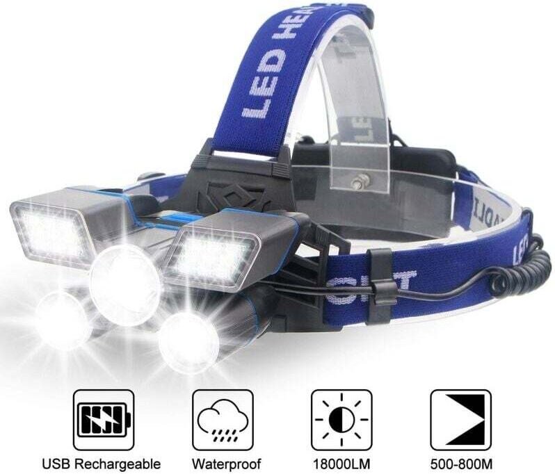 Stirnlampen, leistungsstarke wasserdichte Stirnlampe mit 9 Beleuchtungsmodi, per USB wiederaufladbare LED-Stirnlampe