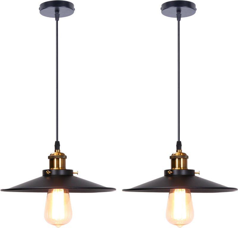 Axhup - 2er Pendelleuchte Schwarz Hängelampe mit Ø26cm Lampenschirm Kronleuchter Art Edison Lampe E27 Fassung für Loft W...
