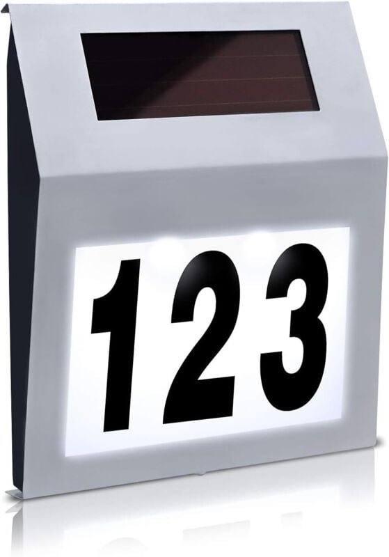 Solar Hausnummernleuchte LED beleuchtet mit 2 LEDs Edelstahl Hausnummer LED beleuchtete Hausnummer LED Wandlampe - Silbe...