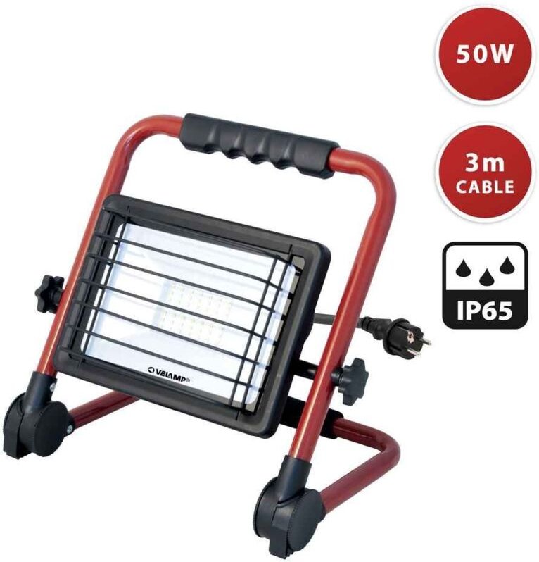 WAINGRO LED SMD 50W Strahler mit klappbarem Aluminiumständer und 3m Kabel VELAMP