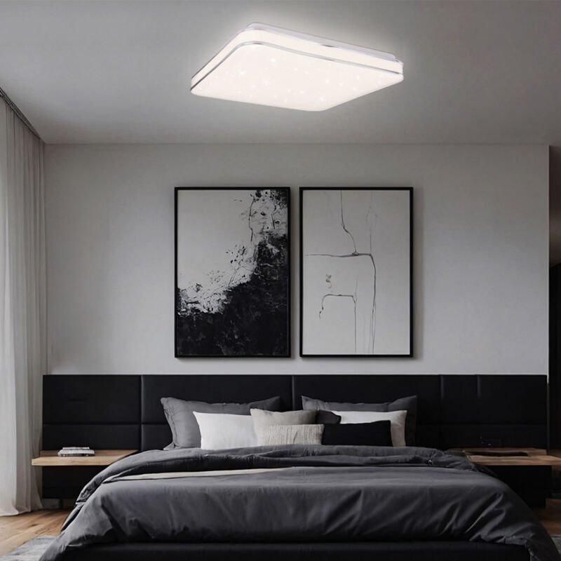 Led Deckenlampe Deckenleuchte Wohnzimmerlampe Metall Acryl weiß Chromring Sparkle Dekor, 24W 1800lm warmweiß, l 33,5 cm