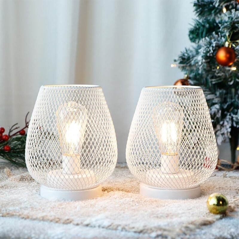 Set aus 2 LED-Laternen mit Metallkäfig, batteriebetrieben, kabellose Akzentbeleuchtung mit großen LEDs für Hochzeiten, P...