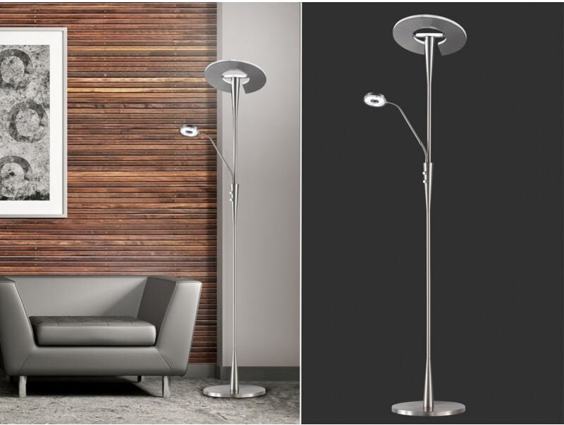 LED-Stehlampe mit dimmbarem Lesespot Quebec Nickel Trio Lighting