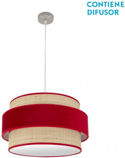 Reyes Pendelleuchte 2xe27 nickel/natur-rot regx50x50 cm