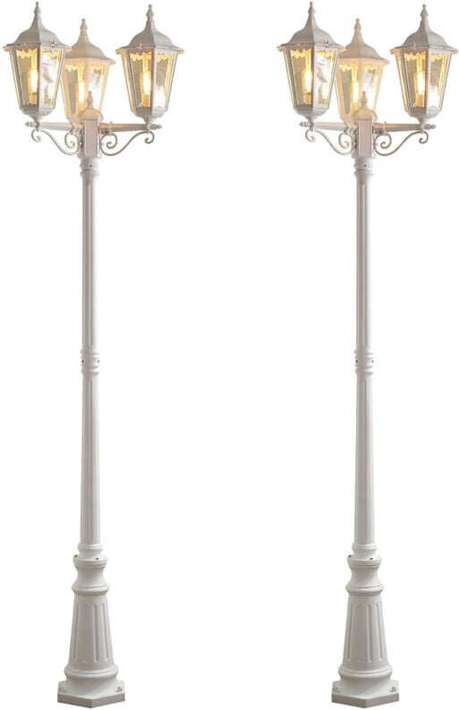2er-Set weiße Gartenlaterne firenze 3 x E27 Aluminium, inkl. Pfahl und Fundament