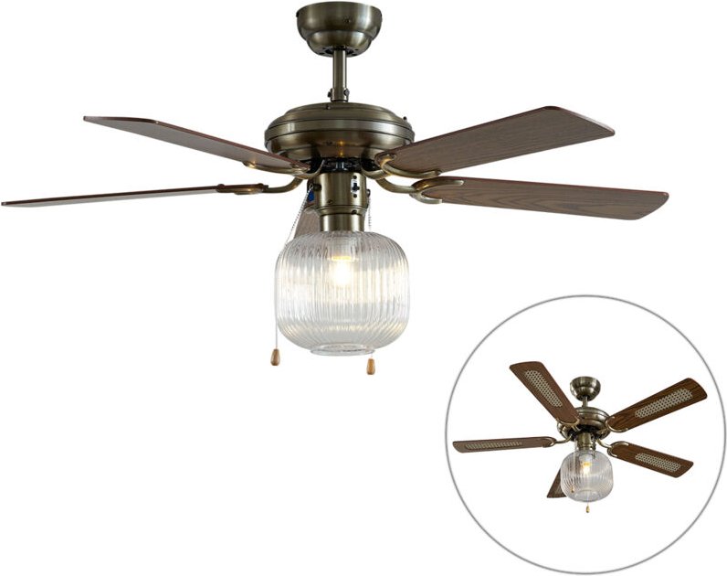 Deckenventilator Messing mit Holz 107,5 cm mit Zugschalter - Mistral Karel
