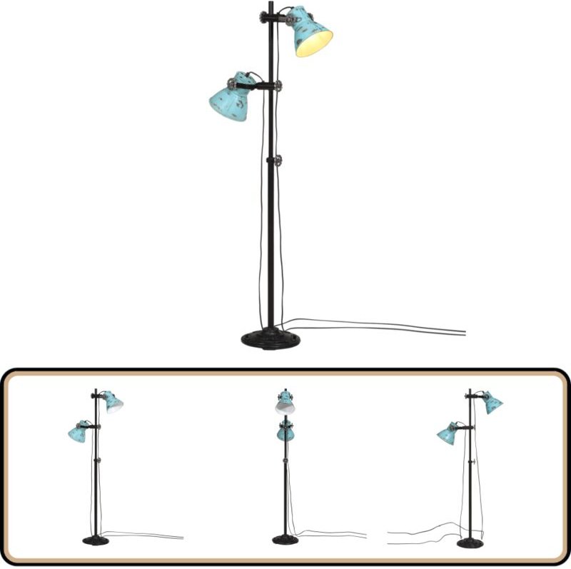 Stehleuchte 25 W Blau 25x25x90/140 cm E27 - Industrielampen - Stehlampe - Wohnzimmerstil - Esszimmerleuchte - Büroleucht...