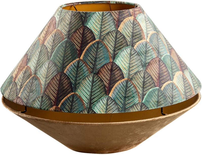 Doppelter Samtlampenschirm mit Blattdesign in Beige und goldener Innenseite