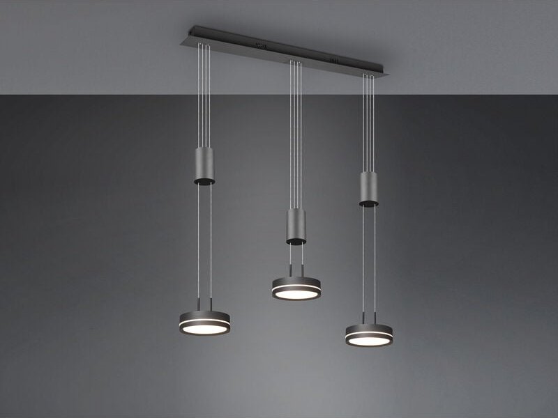 Trio - led Pendelleuchte franklin 3-flammig höhenverstellbar in Anthrazit, b: 85cm