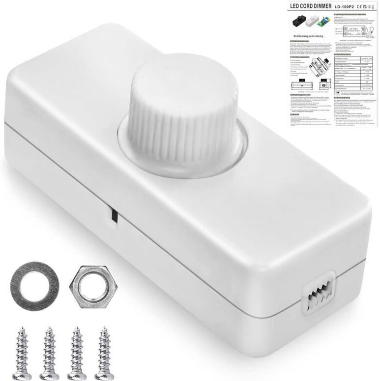 220-V-LED-Dimmer mit Drehknopf – Für LED- oder Halogenlampen – 3 bis 100 W, Weiß