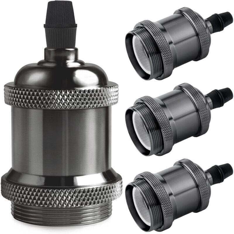 E27 Lampenfassung - Edison Retro Pendelleuchte, Adapter aus massiver Keramik, 4-teilige Fassung in schwarzer Perle